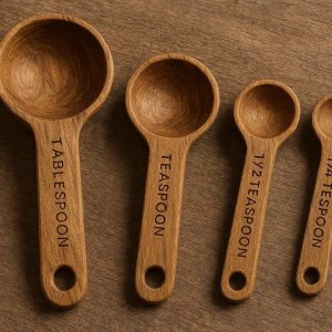 Wooden Measuring Spoon Set of 4 with Natural Finish for Rustic Kitchen Decor