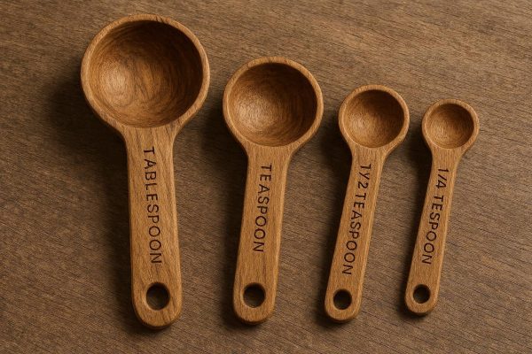 Wooden Measuring Spoon Set of 4 with Natural Finish for Rustic Kitchen Decor